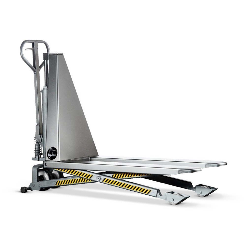 Numéro de l'image du produit 1: Transpalette à ciseaux en acier inoxydable INOX avec levée rapide, longueur des fourches 1 200 mm, nylon
