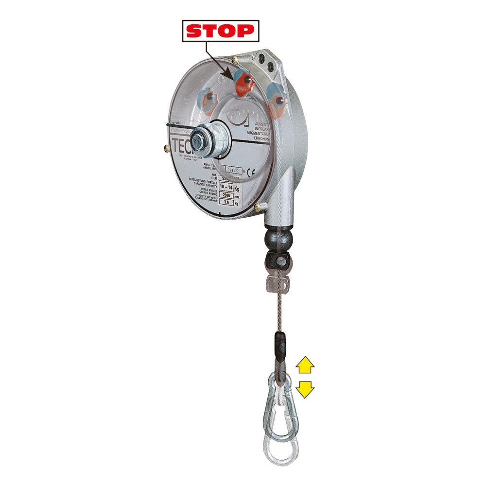 Illustration du produit: Équilibreur à ressort, avec dispositif d’arrêt, boîtier en aluminium, câble de 2,5 m, capacité de charge 2-4 kg