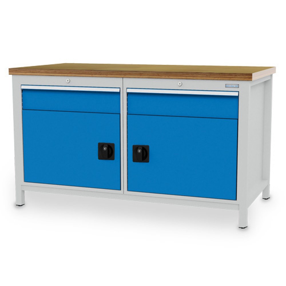 Illustration du produit: Établi R 24-24 Bedrunka+Hirth, H x l x P 859 x 1 500 x 750 mm, gris clair, bleu clair, 2 tiroirs 2 x 150 mm, 2 portes battantes 2 x 450 mm