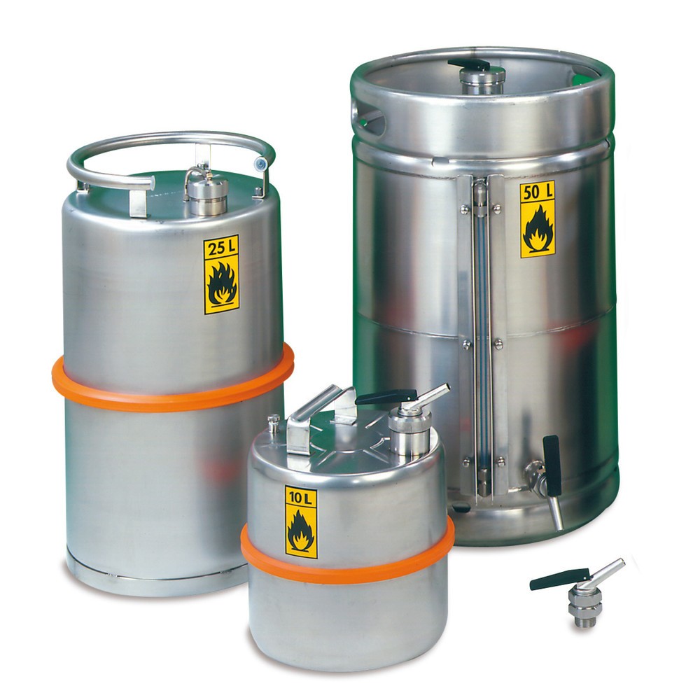 Illustration du produit: Fût de sécurité en acier inoxydable, avec doseur fileté, 10 litres