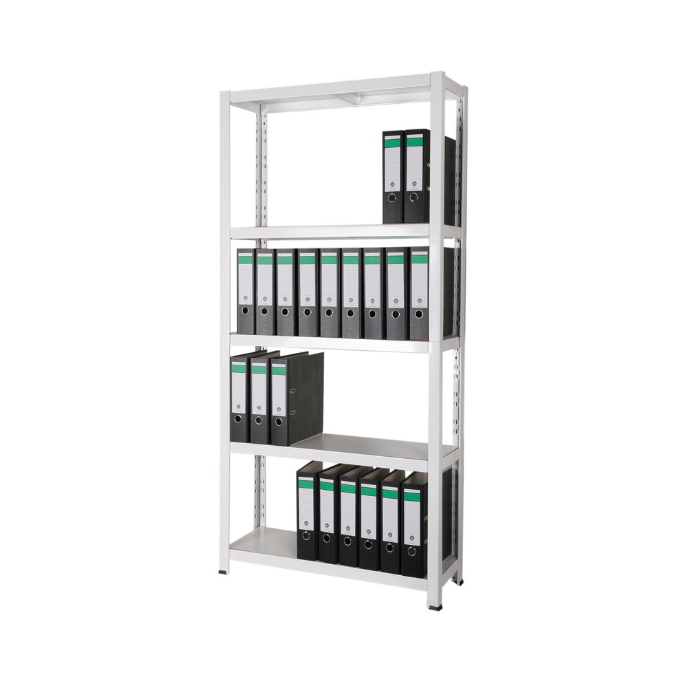 Illustration du produit: HEMMDAL Étagère à dossiers, système enfichable, HxlxP 1 800 x 900 x 300 mm, 5 tablettes HDF, charge par tablette 150 kg, 55 classeurs max., blanc.