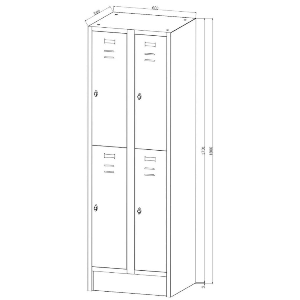 Numéro de l'image du produit 3: HEMMDAL Armoire-penderie avec banc HG-SB-2, fermeture à pêne tournant, 2 niveaux, 4 casiers, HxlxP 1 800 x 600 x 500 mm, gris clair