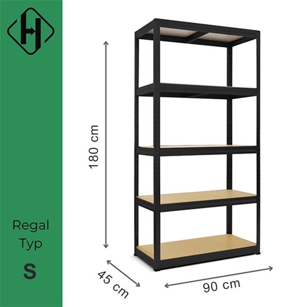 Numéro de l'image du produit 2: HEMMDAL Rayonnage pour charges lourdes Type S, noir – 180 x 90 x 45 cm – jusqu'à 750 kg