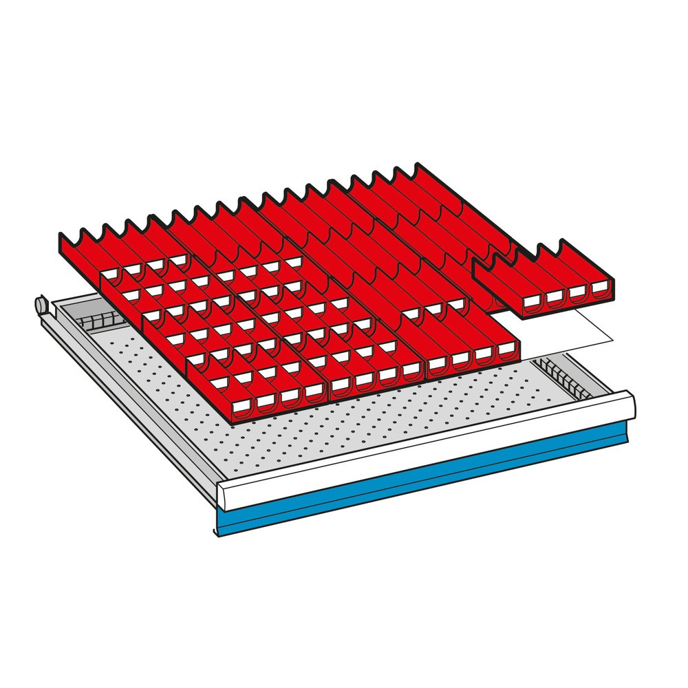 Illustration du produit: Paroi de séparation pour armoires à tiroirs LISTA, 4 parois à fentes, 21 plaquettes de séparation, pour hauteur 75 mm