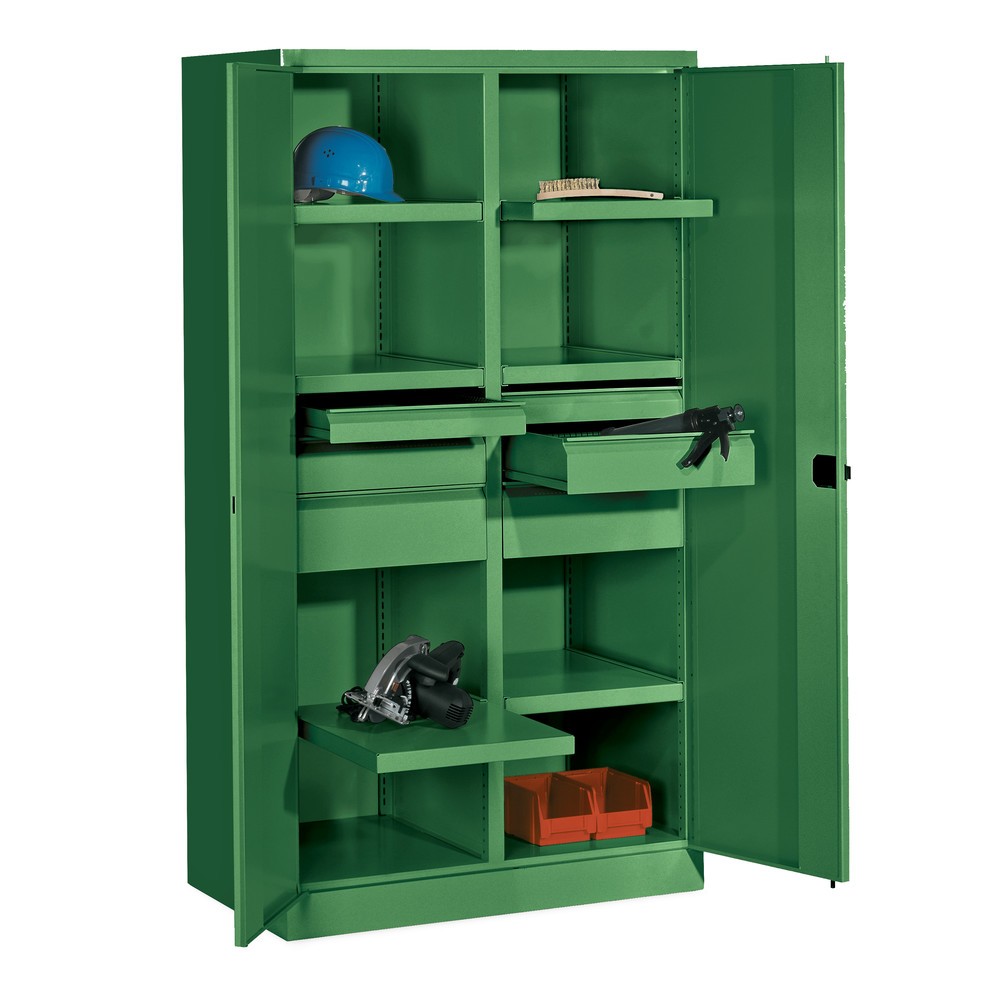 Armoire pour charges lourdes PAVOY Premium avec paroi intermédiaire, 6 tablettes + tiroirs 6 x 125 mm