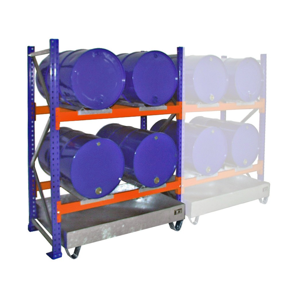 Illustration du produit: Rayonnage à fûts, bac de rétention compris, module de base, 2 niveaux, sans caillebotis grille 4 x 200 l couchés