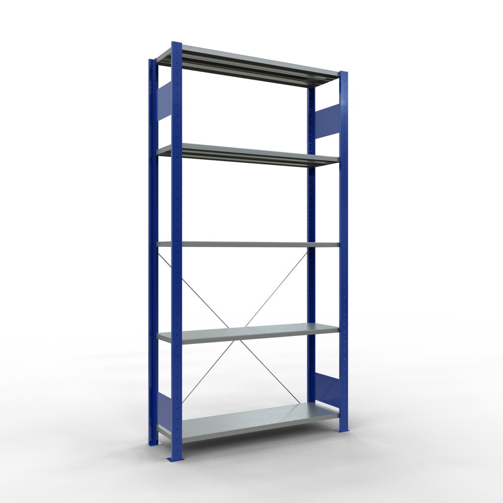 Numéro de l'image du produit 1: SCHULTE Rayonnage à tablettes, bleu gentiane / galvanisé, avec 5 tablettes en tôle d’acier, charge par tablette 150 kg, HxlxP 2 000 x 1 060 x 336 mm