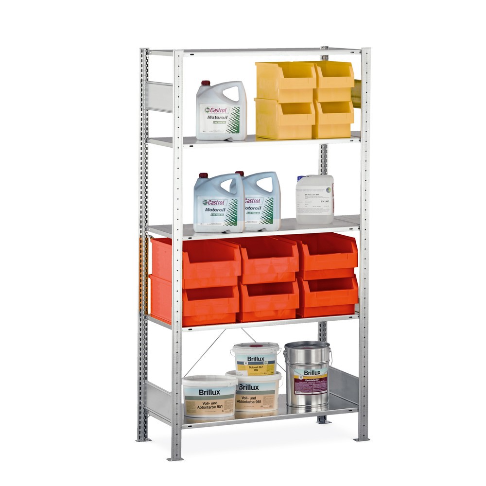 Illustration du produit: SCHULTE Rayonnage à tablettes galvanisé avec 4 tablettes en tôle d’acier, charge par tablette 150 kg, HxlxP 2 000 x 1 060 x 436 mm