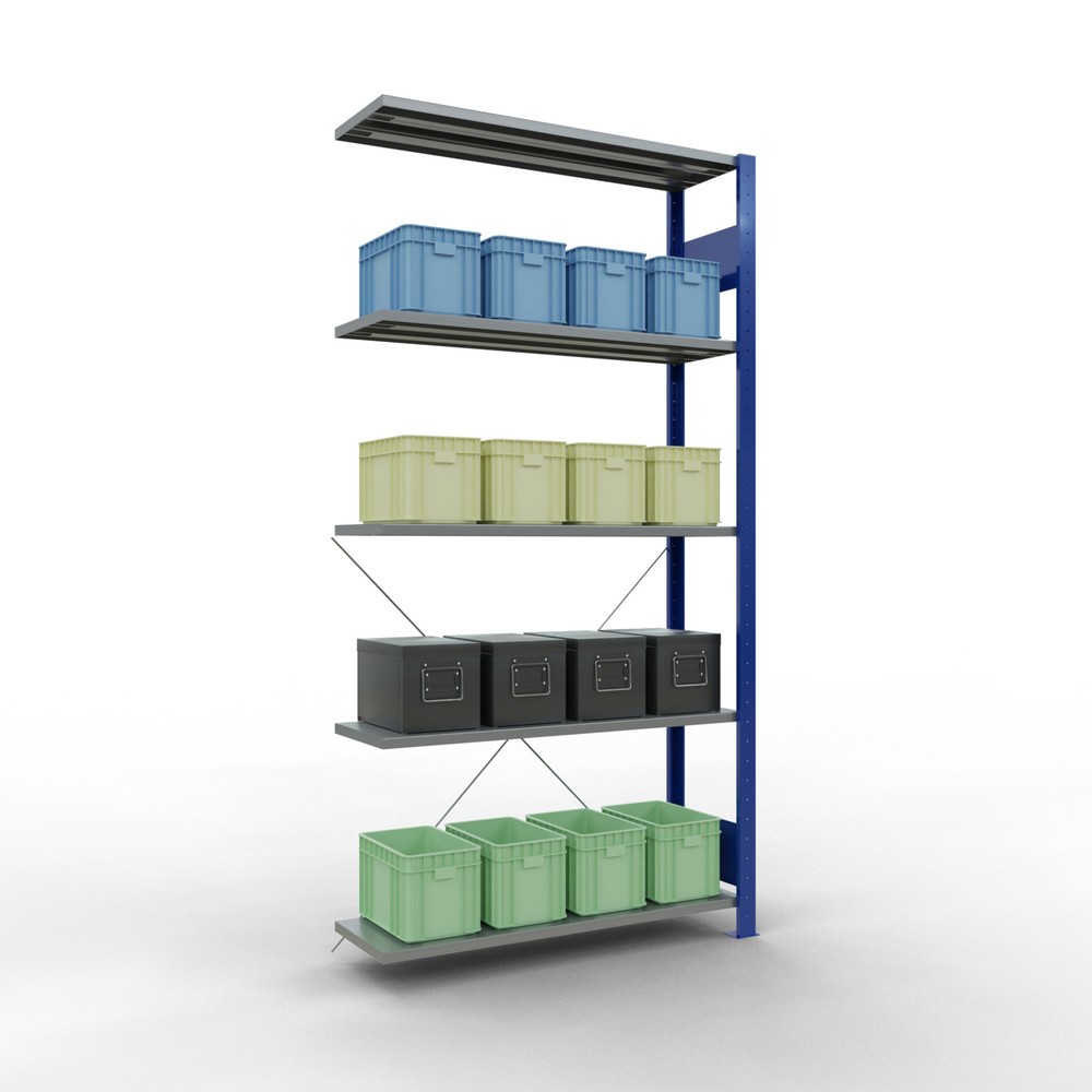 Numéro de l'image du produit 4: Rayonnage à tablettes SCHULTE, système enfichable, travée auxiliaire, CT 150 kg, bleu gentiane/galvanisé, H x l x P 2 000 x 1 000 x 300 mm